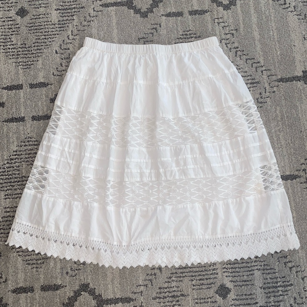 SW New York Skirt Women’s Large A-Line White Lace Cotton Midi Modest Cottagecore